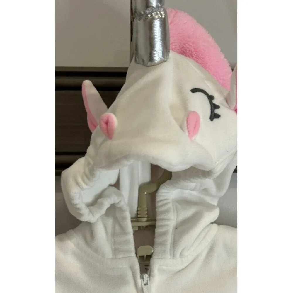 Carters Plush Girls Unicorn Costume Hood Pink White Zip Front Tail Size 18 M